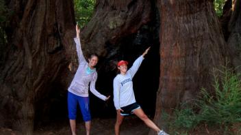 Hillary and Allie and redwoods